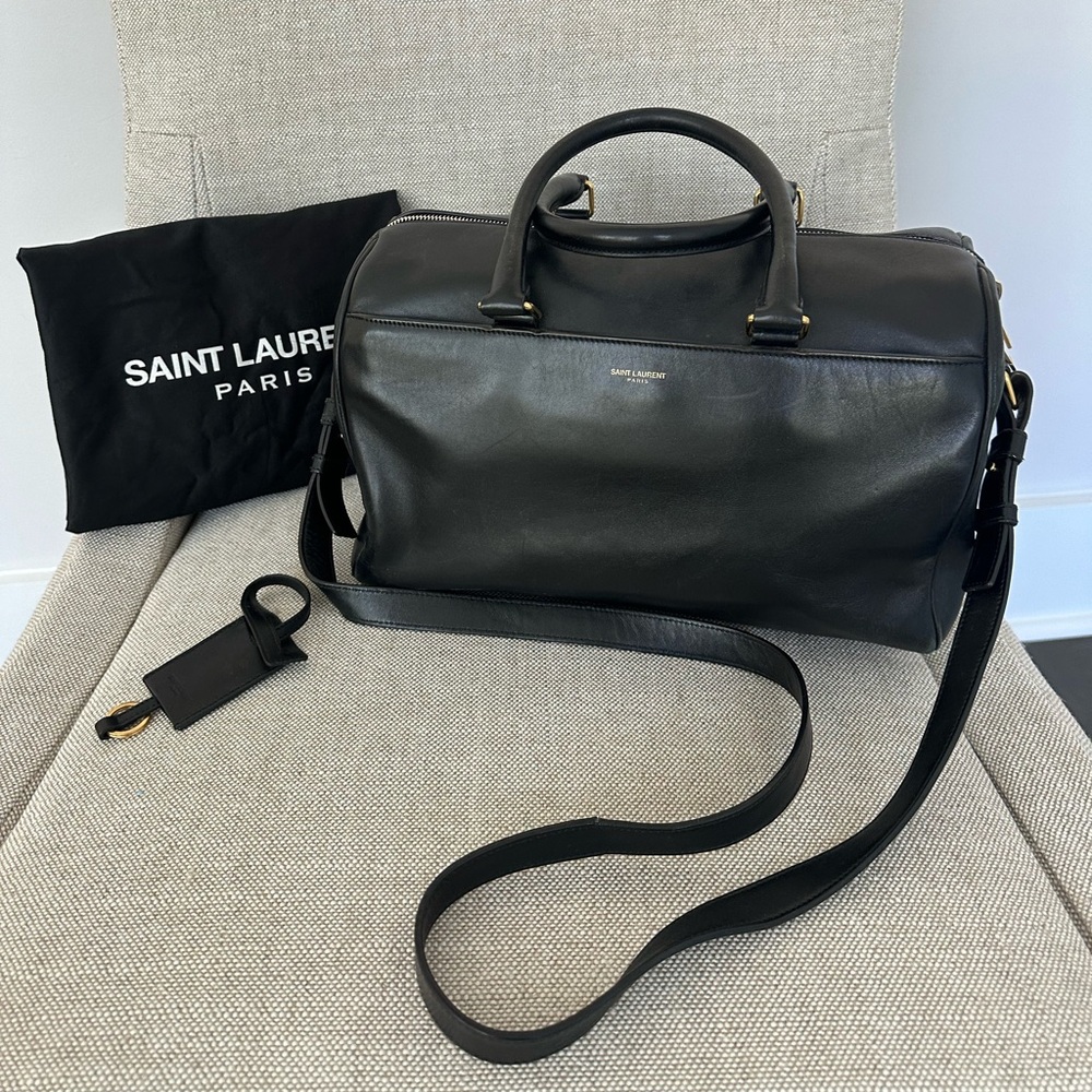 Authentic Classic Saint Laurent Duffle Handbag - Black Leather